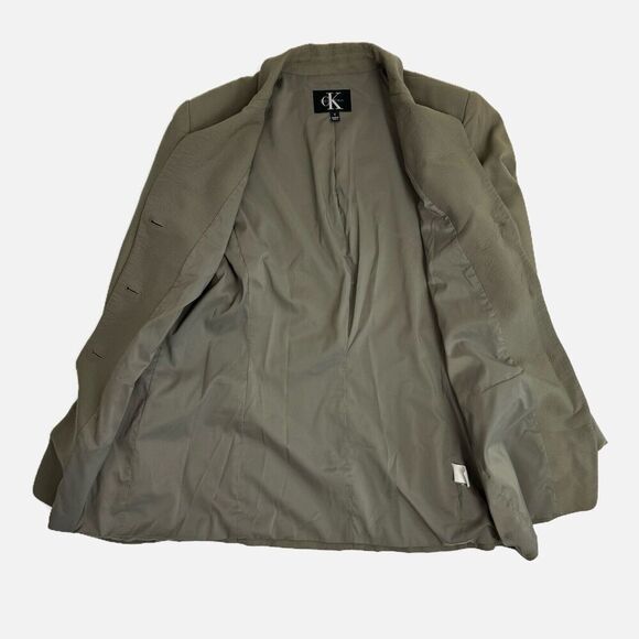 Calvin Klein Wool Jacket Coat Sz 6 Taupe 3 Button Single Breasted Lined Woman’s - Picture 3 of 16